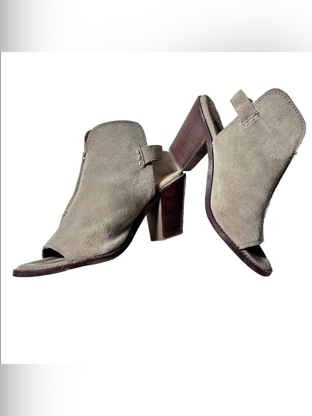Frye Ash Suede Slingback Open Toe Stacked Heel Women 6.5 Beige Tan 4015 34713343